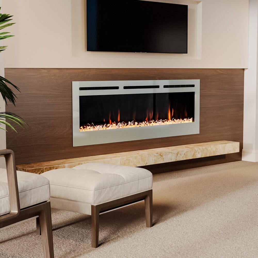 12 Flame Colour Electric Fireplace with Safety Protection White Wall Mounted Fires Living and Home